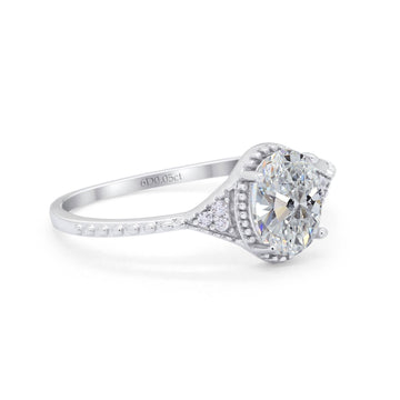 14K White Gold Oval Art Deco 8mmx6mm D VS2 GIA Certified 1.01ct Lab Grown CVD Diamond Engagement Wedding Ring Size 6.5